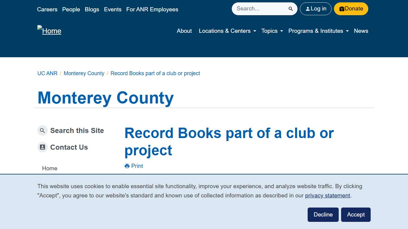 Record Books part of a club or project Monterey County