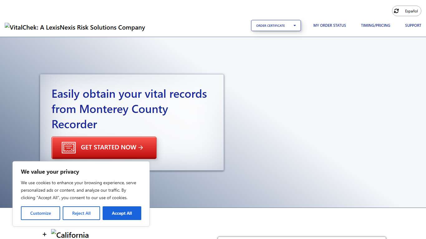 Monterey County Recorder (CA) Order Certificates - VitalChek